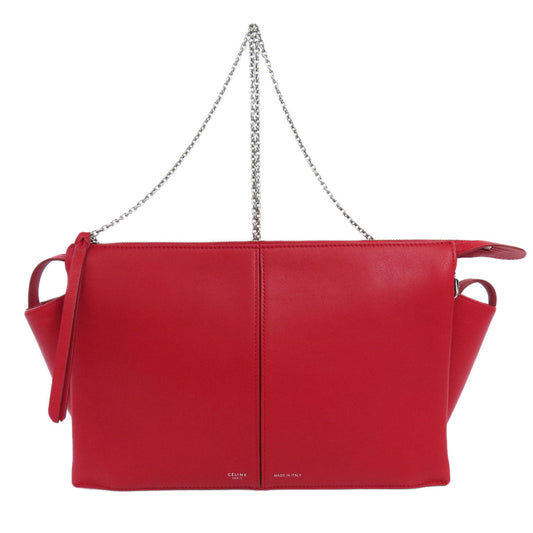 Celine Shoulder Bag Calfskin Red Trillodo Women Used Authentic