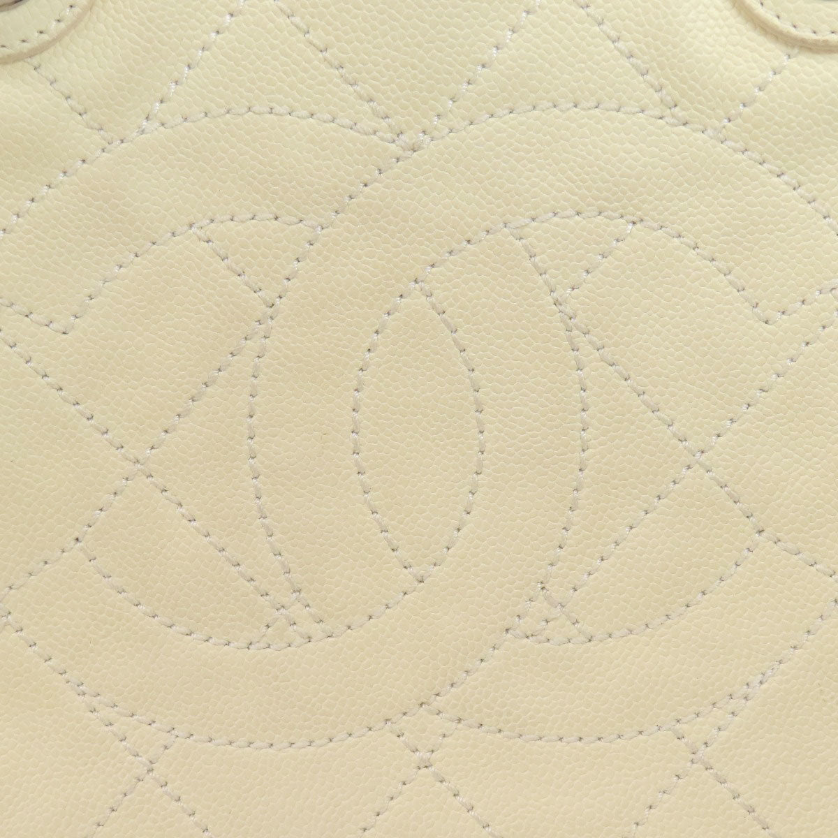 Chanel Tote Bag Caviar Skin White Coco Mark 2 Way Silver Metal