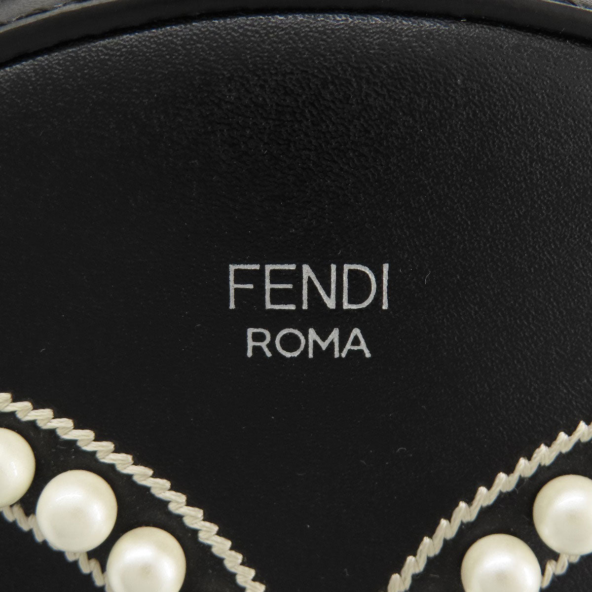 Fendi Backpack Calfskin Black Ribbon Motif Fake Pearl Women Used Authentic