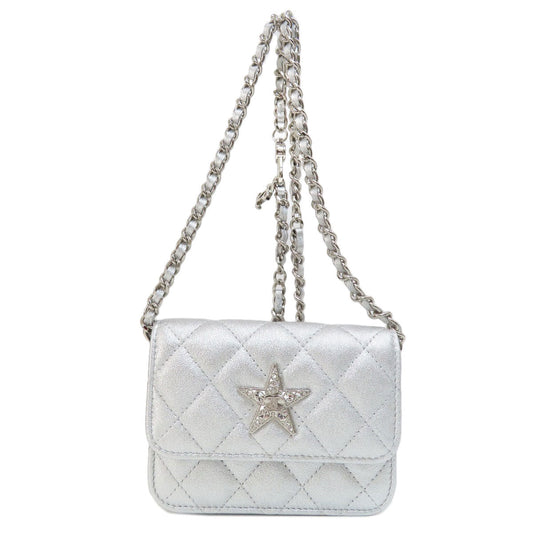 Chanel Shoulder Bag Lambskin Silver Mini Chain Shoulder Star Motif Matelasse Silver Metal