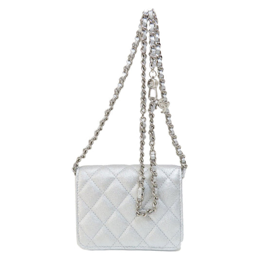 Chanel Shoulder Bag Lambskin Silver Mini Chain Shoulder Star Motif Matelasse Silver Metal