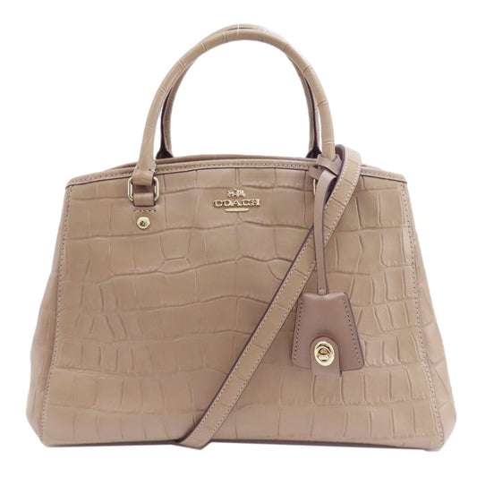 Coach Handbag F37097 Leather Beige Embossed 2 Way Women Used Authentic