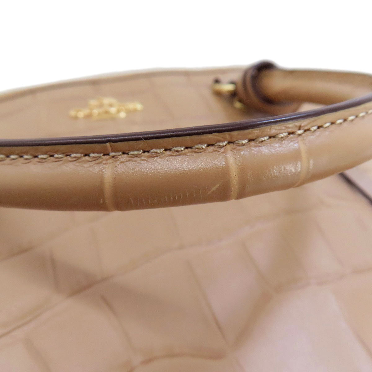 Coach Handbag F37097 Leather Beige Embossed 2 Way Women Used Authentic