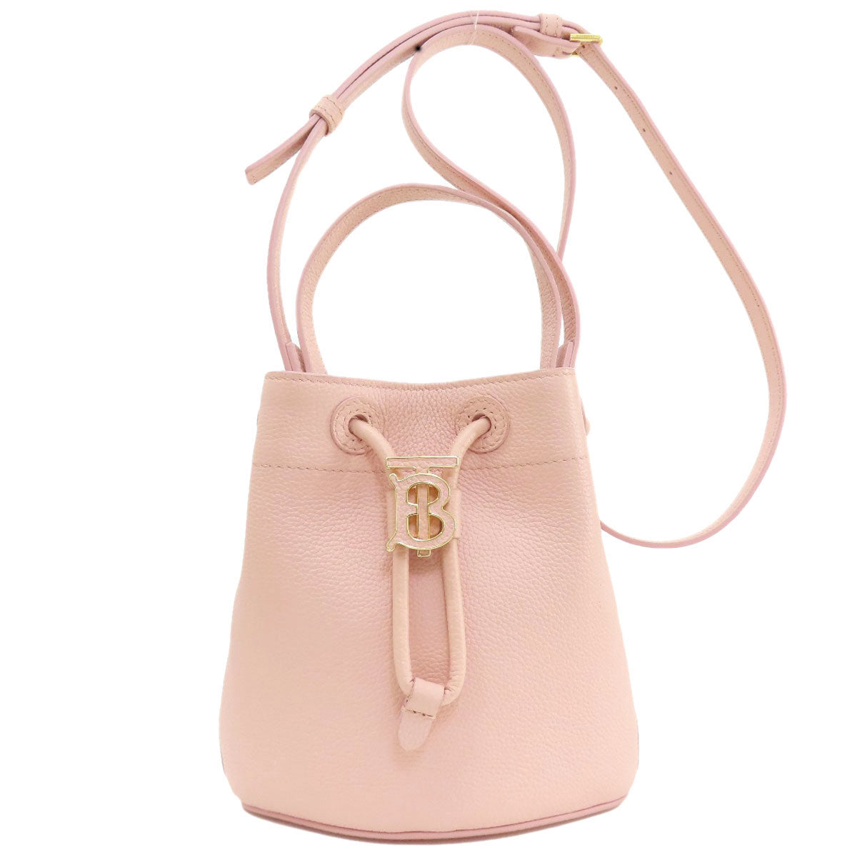 Burberry Shoulder Bag Leather Pink Bucket Bag 2 Way Women Used Authentic