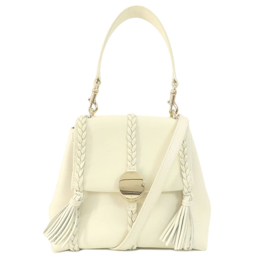 Chloe Handbag Calfskin White Penelope 2 Way Women Used Authentic