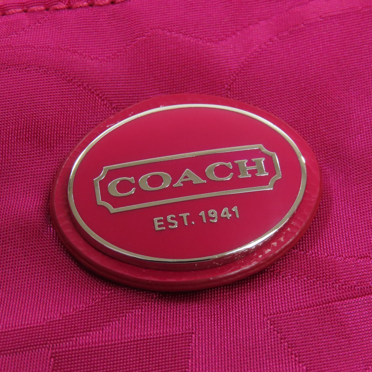 Coach Shoulder Bag F77408 Nylon Pink Signature Women Used Authentic