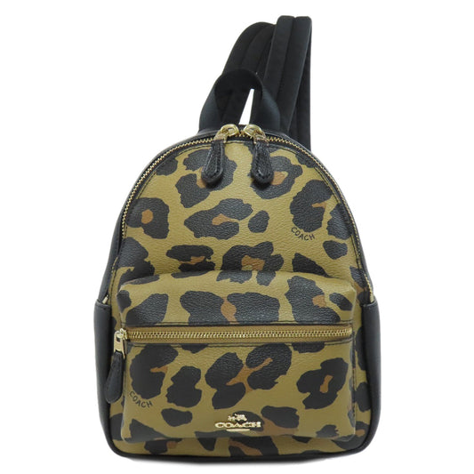 Coach Backpack F38395 Pvc Black Leopard Pattern Women Used Authentic