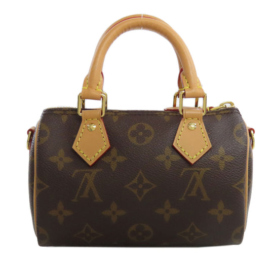 Louis Vuitton Tote Bag M81085 Monogram Canvas Brown Nano Speedy Women Used Authentic