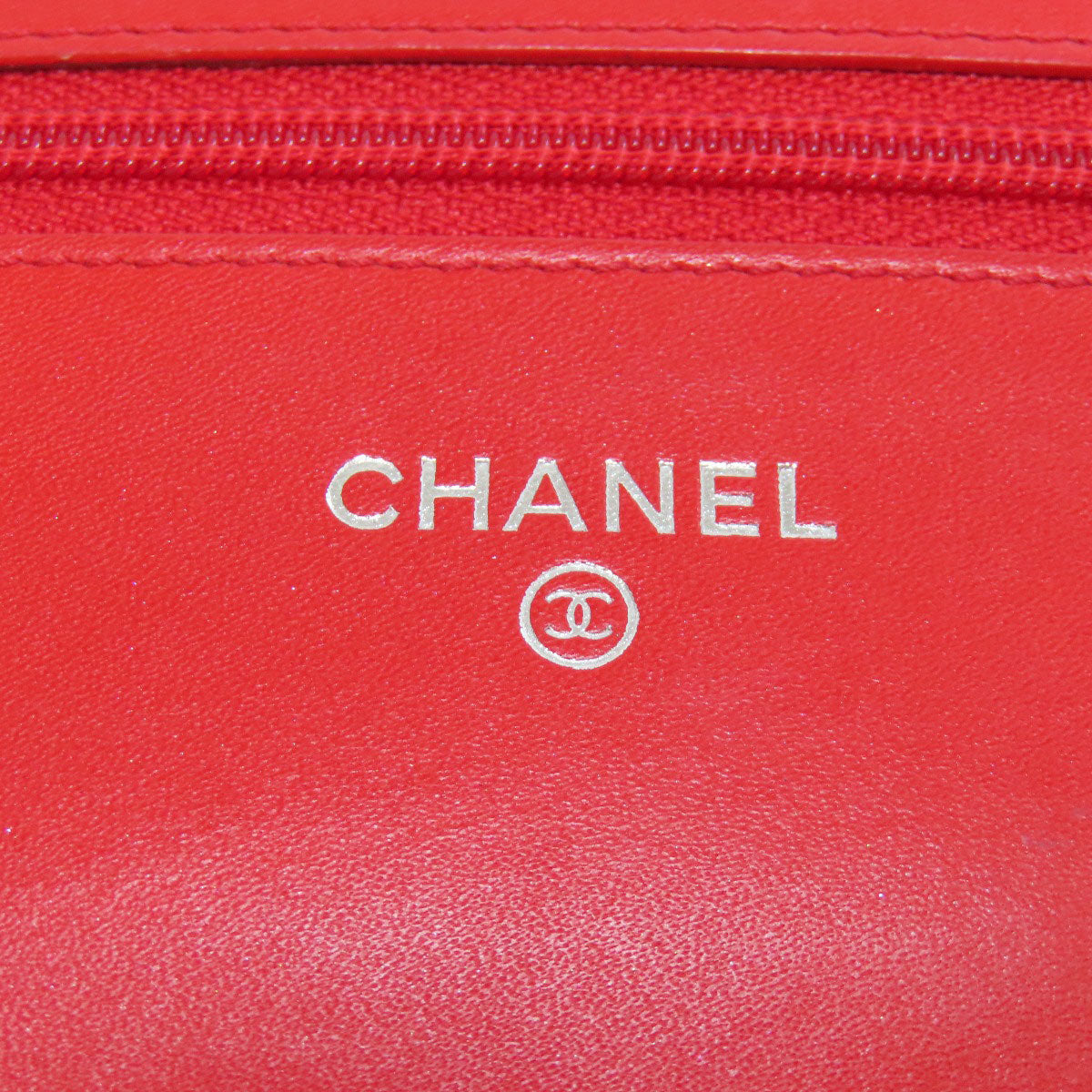 Chanel Shoulder Bag Caviar Skin Red Chain Wallet Coco Mark Women Used Authentic