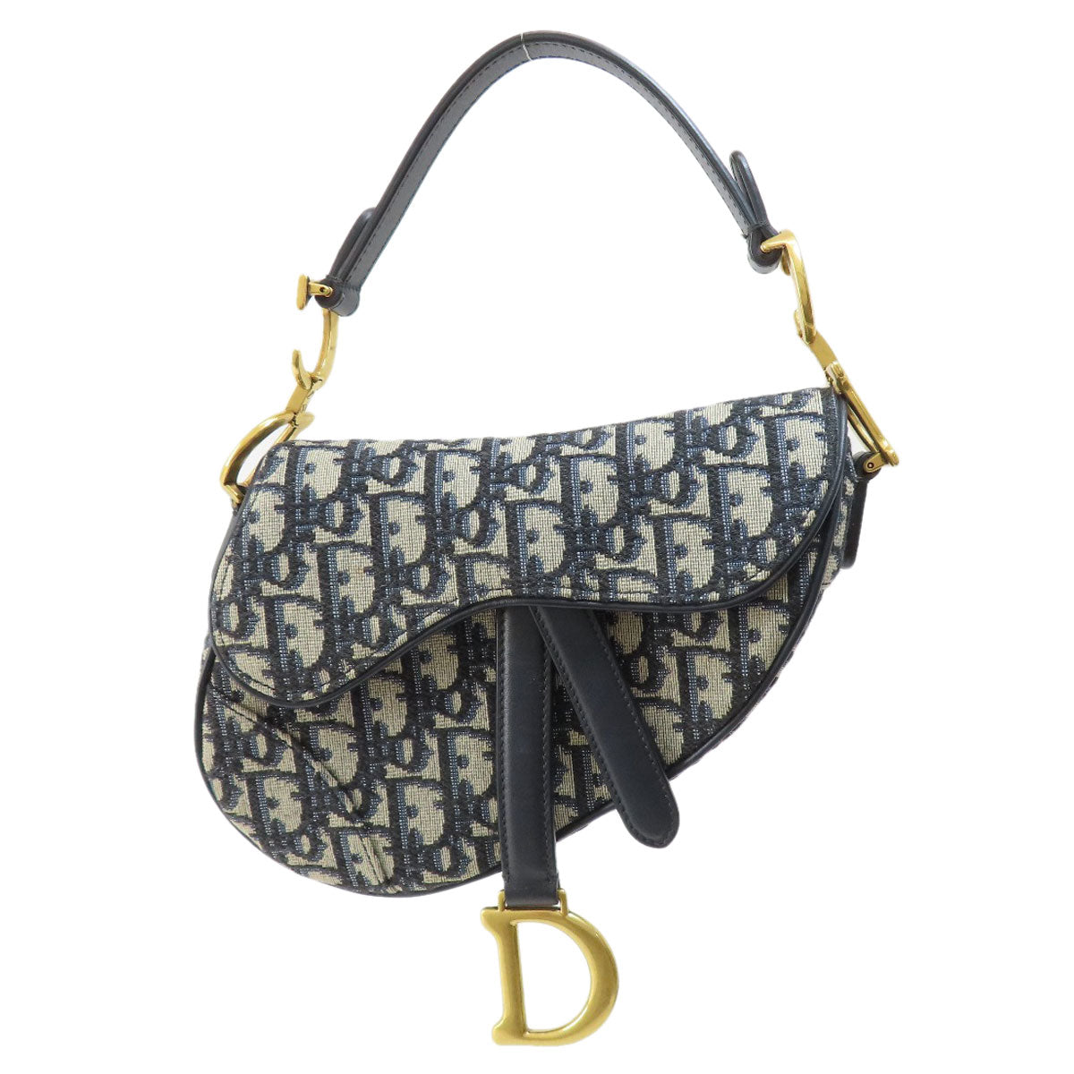 Christian Dior Handbag Canvas Navy Mini Saddle Trotter Pattern Women Used Authentic