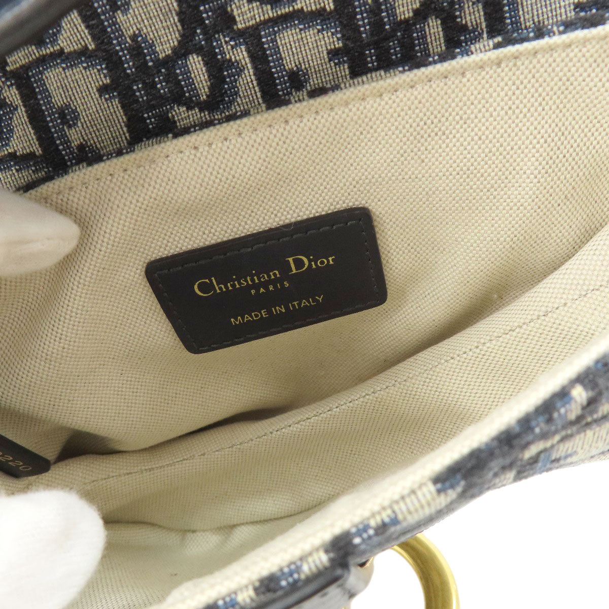 Christian Dior Handbag Canvas Navy Mini Saddle Trotter Pattern Women Used Authentic