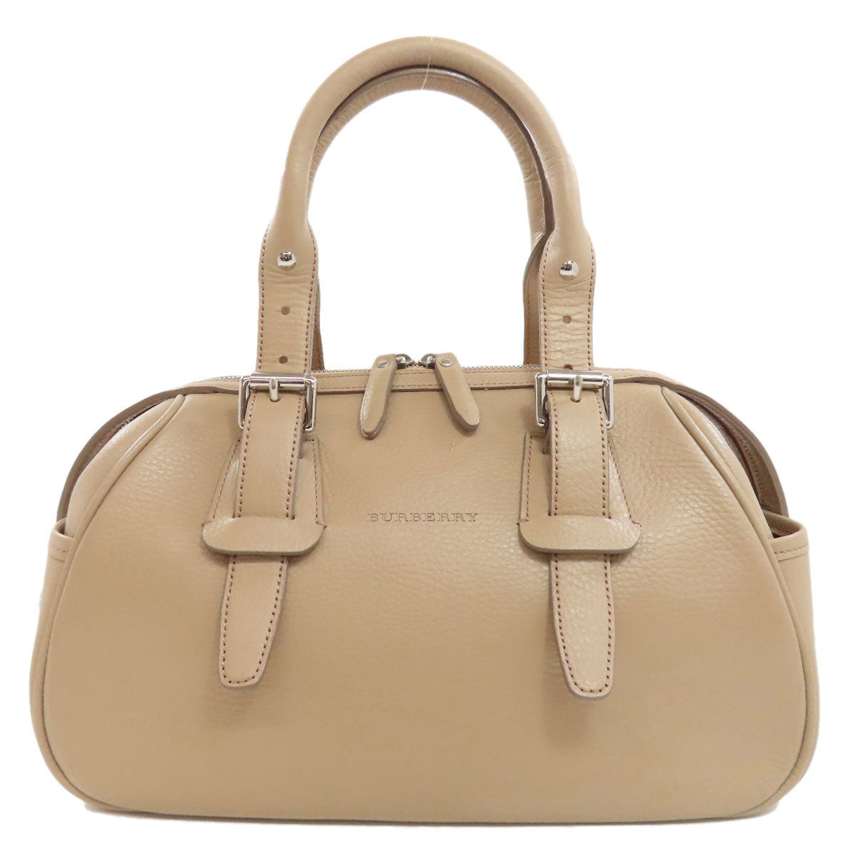 Burberry Handbag Leather Beige Logo Women Used Authentic