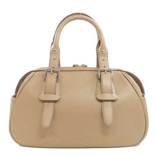 Burberry Handbag Leather Beige Logo Women Used Authentic