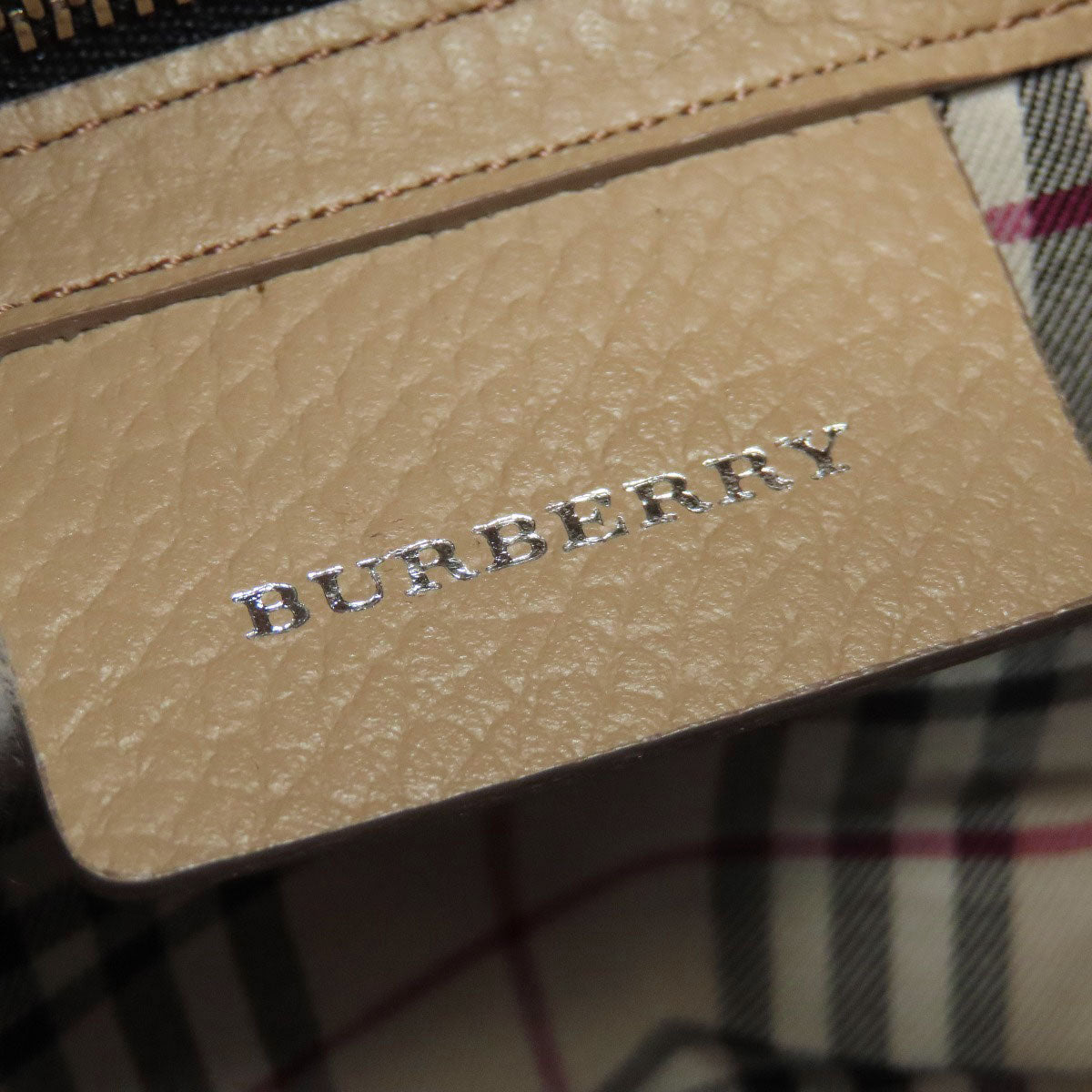 Burberry Handbag Leather Beige Logo Women Used Authentic