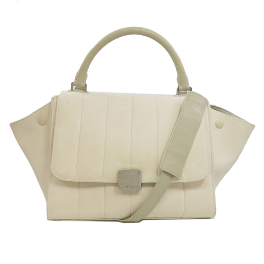 Celine Handbag Canvas White Trapeze 2 Way Women Used Authentic