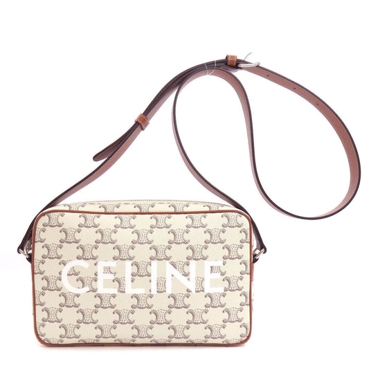 Celine Shoulder Bag Pvc White Triomphe Women Used Authentic