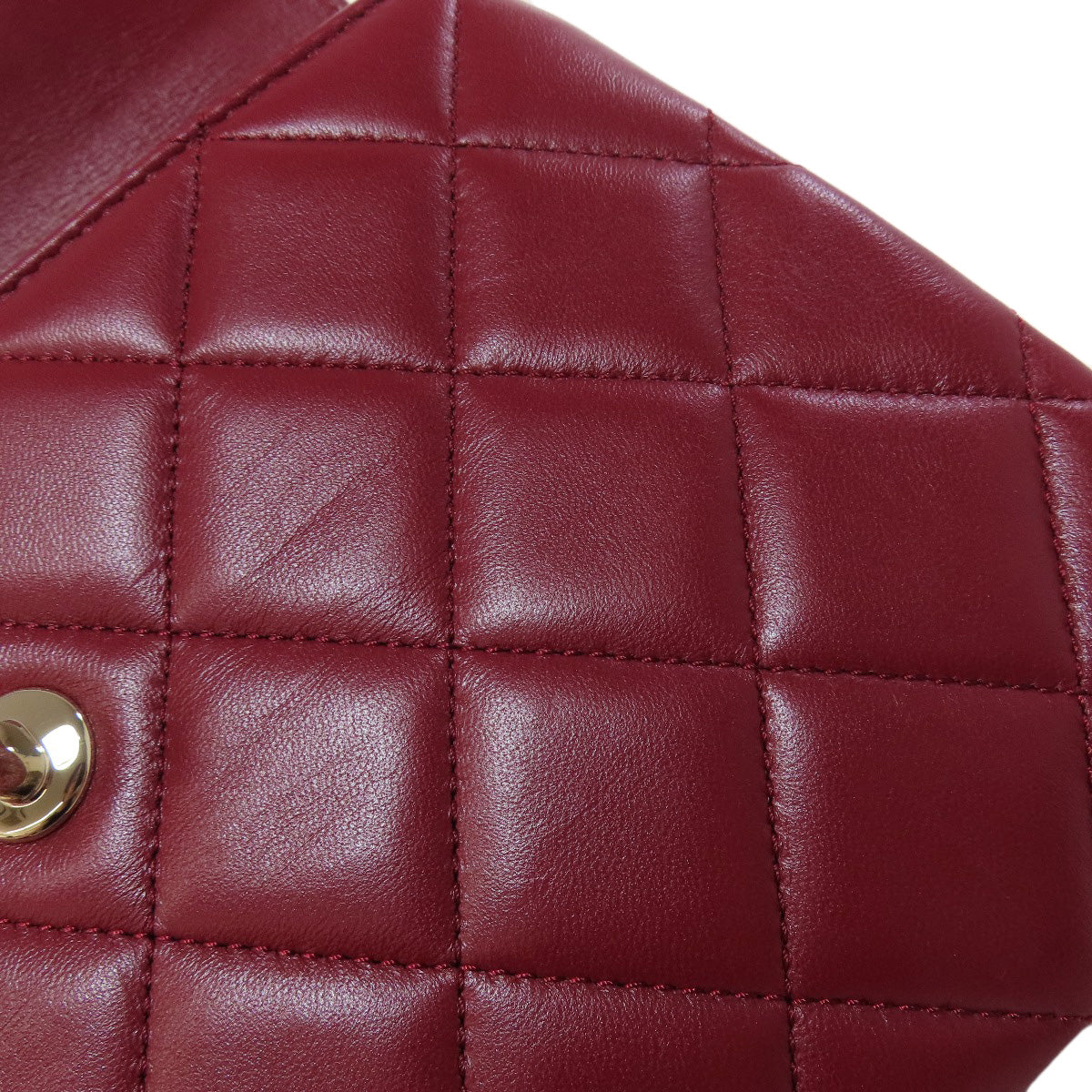 Chanel Handbag Lambskin Red Matelasse 2 Way Gold Metal Women Used Authentic