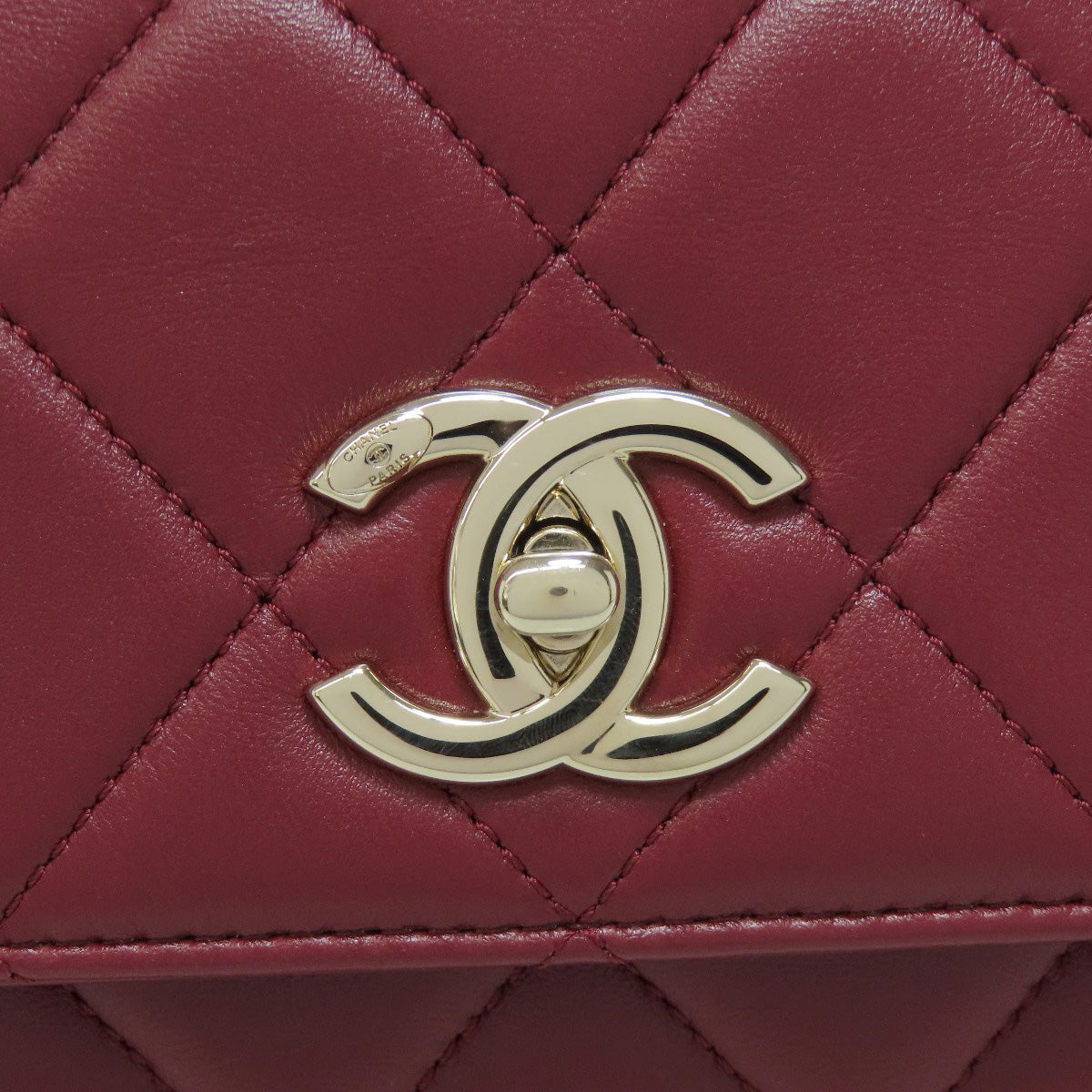 Chanel Handbag Lambskin Red Matelasse 2 Way Gold Metal Women Used Authentic