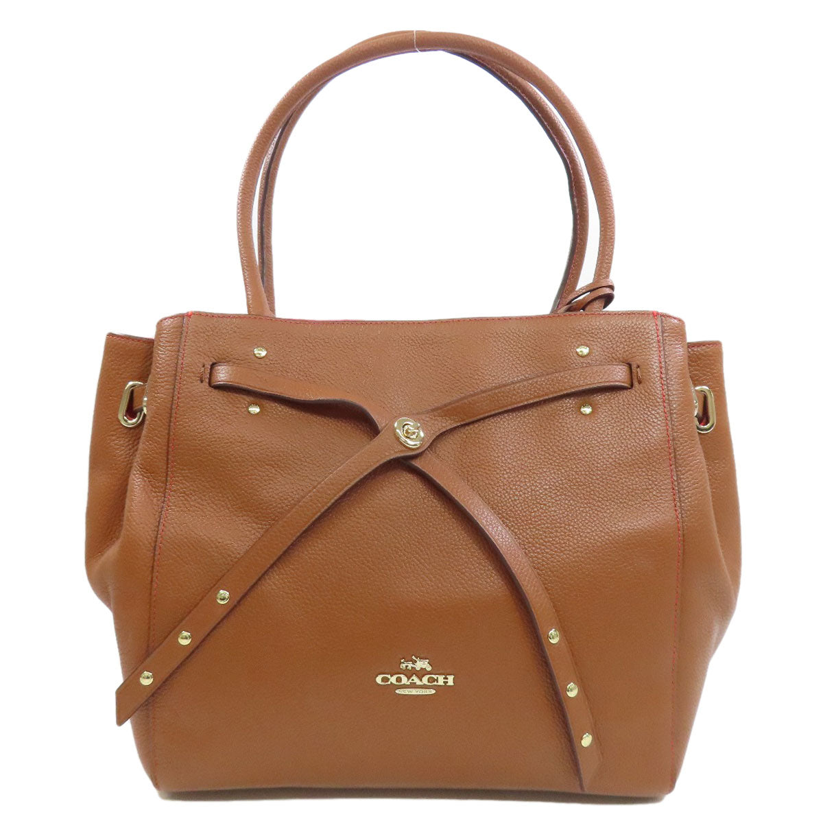 Coach Tote Bag 35838 Leather Brown Turn Lock Tie