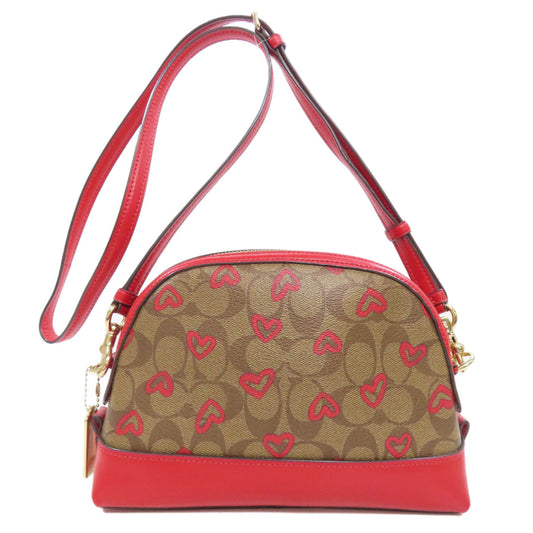 Coach Shoulder Bag 91015 Pvc Brown Signature Heart