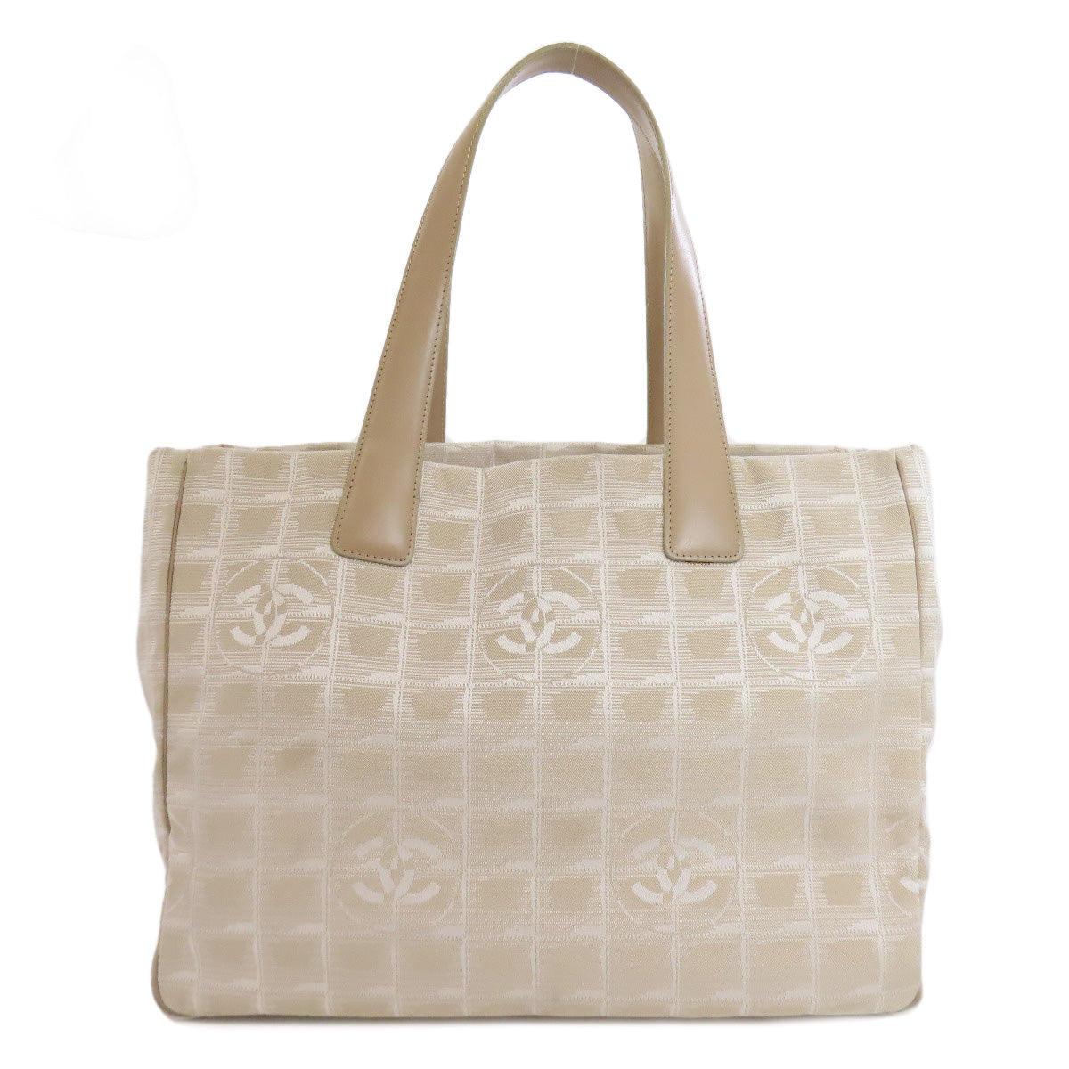 Chanel Tote Bag Nylon Jacquard Beige New Travel Line Mm Women Used Authentic