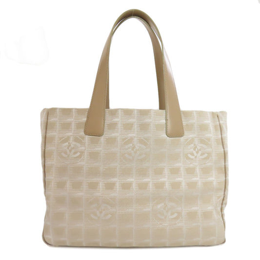 Chanel Tote Bag Nylon Jacquard Beige New Travel Line Mm Women Used Authentic