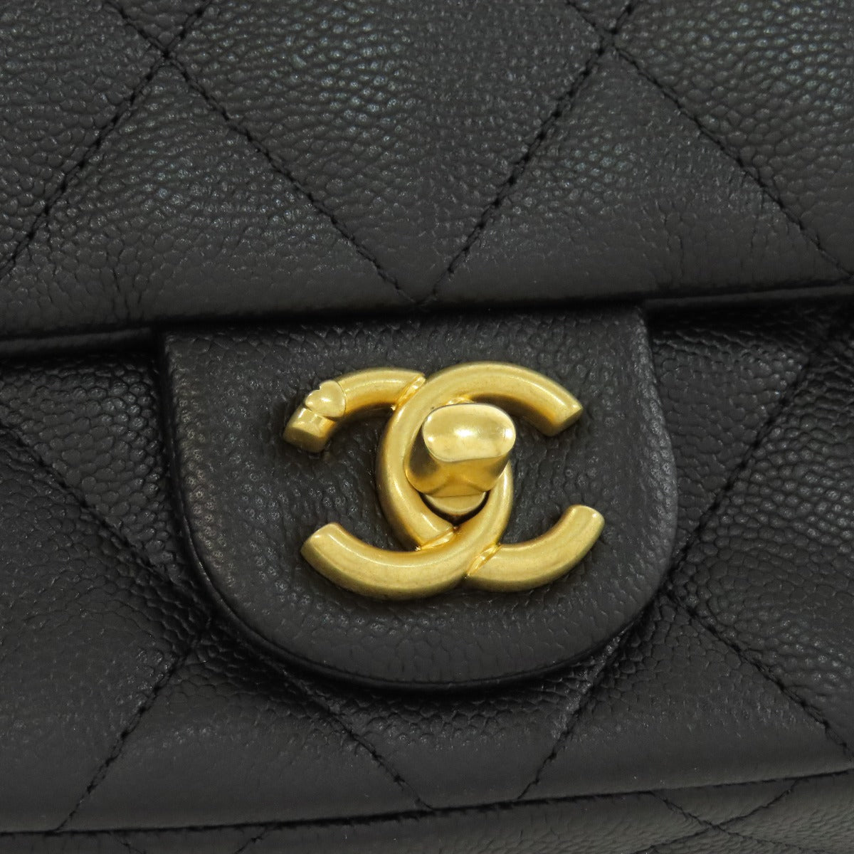 Chanel Shoulder Bag Caviar Skin Black Chain Shoulder Coco Mark Gold Metal Women Used Authentic