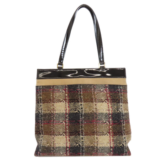 Burberry Tote Bag Canvas Brown Tartan Check