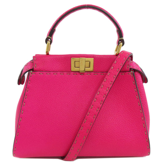 Fendi Handbag Calfskin Pink Peekaboo Mini 2 Way Women Used Authentic