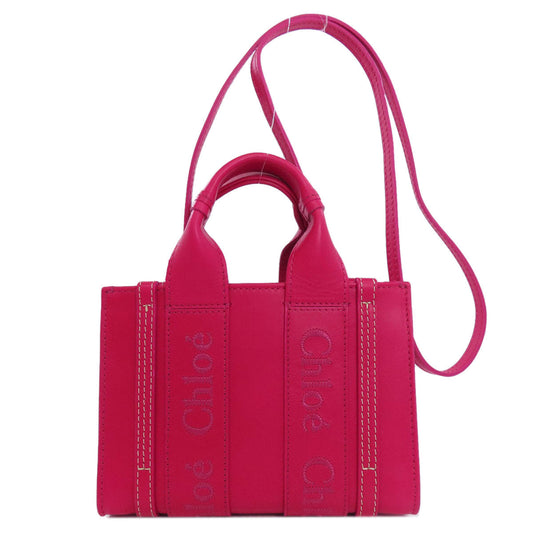 Chloe Handbag Leather Pink Woody Mini 2 Way