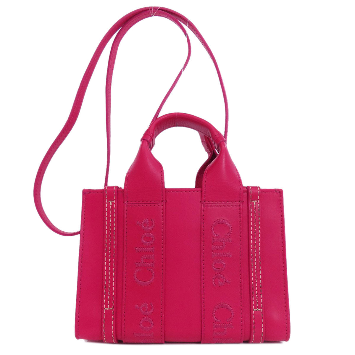 Chloe Handbag Leather Pink Woody Mini 2 Way