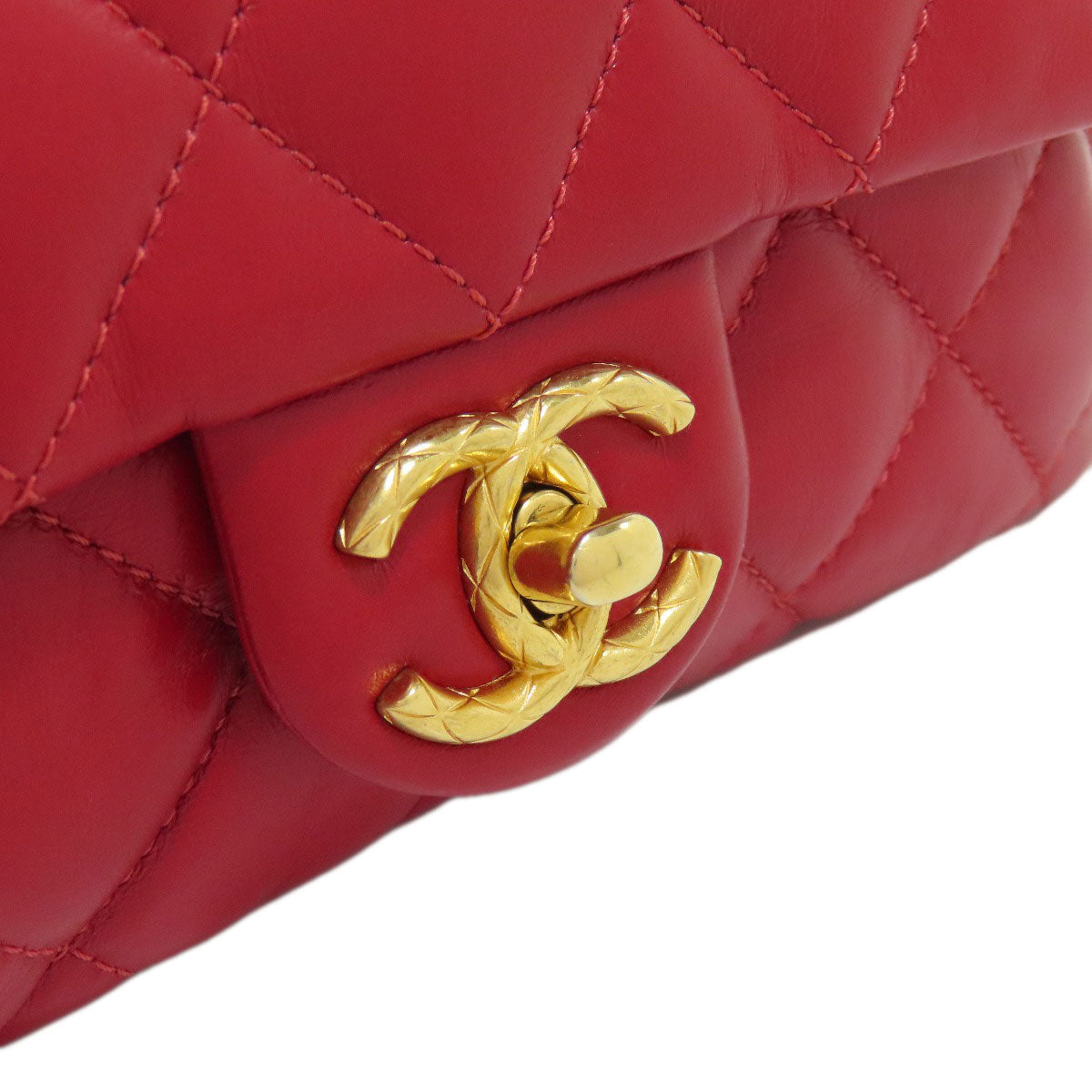 Chanel Shoulder Bag Lambskin Red Chain Shoulder Matelasse Gold Metal Women Used Authentic