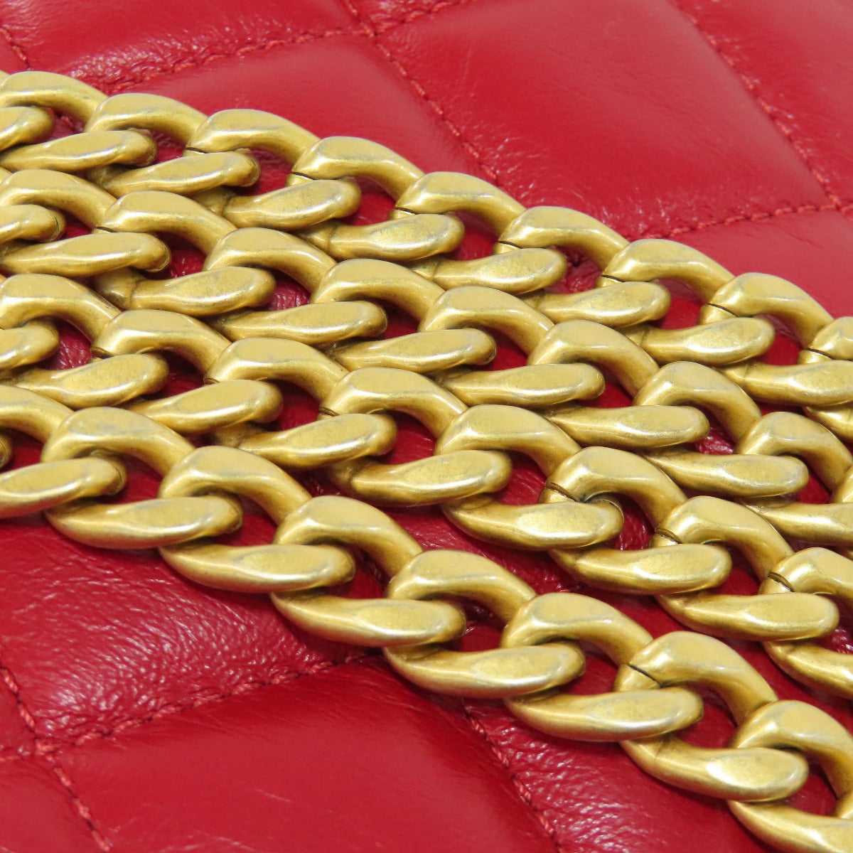 Chanel Shoulder Bag Lambskin Red Chain Shoulder Matelasse Gold Metal Women Used Authentic