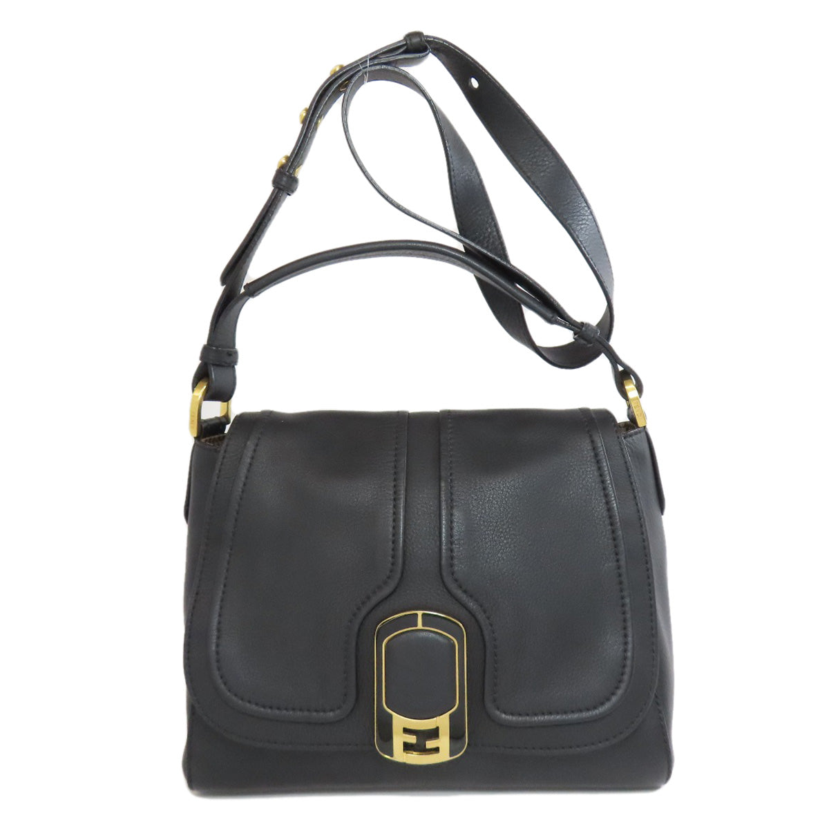 Fendi Shoulder Bag Leather Black 2 Way Women Used Authentic