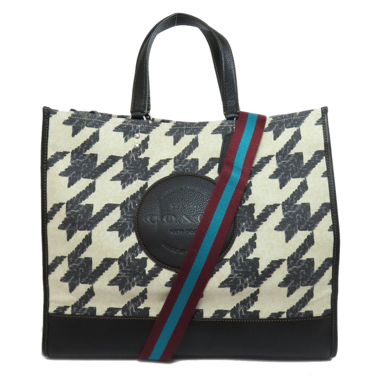 Coach Handbag Cj624 Canvas Black Dempsey Tote 40 Houndstooth Print And Patch 2 Way Women Used Authentic