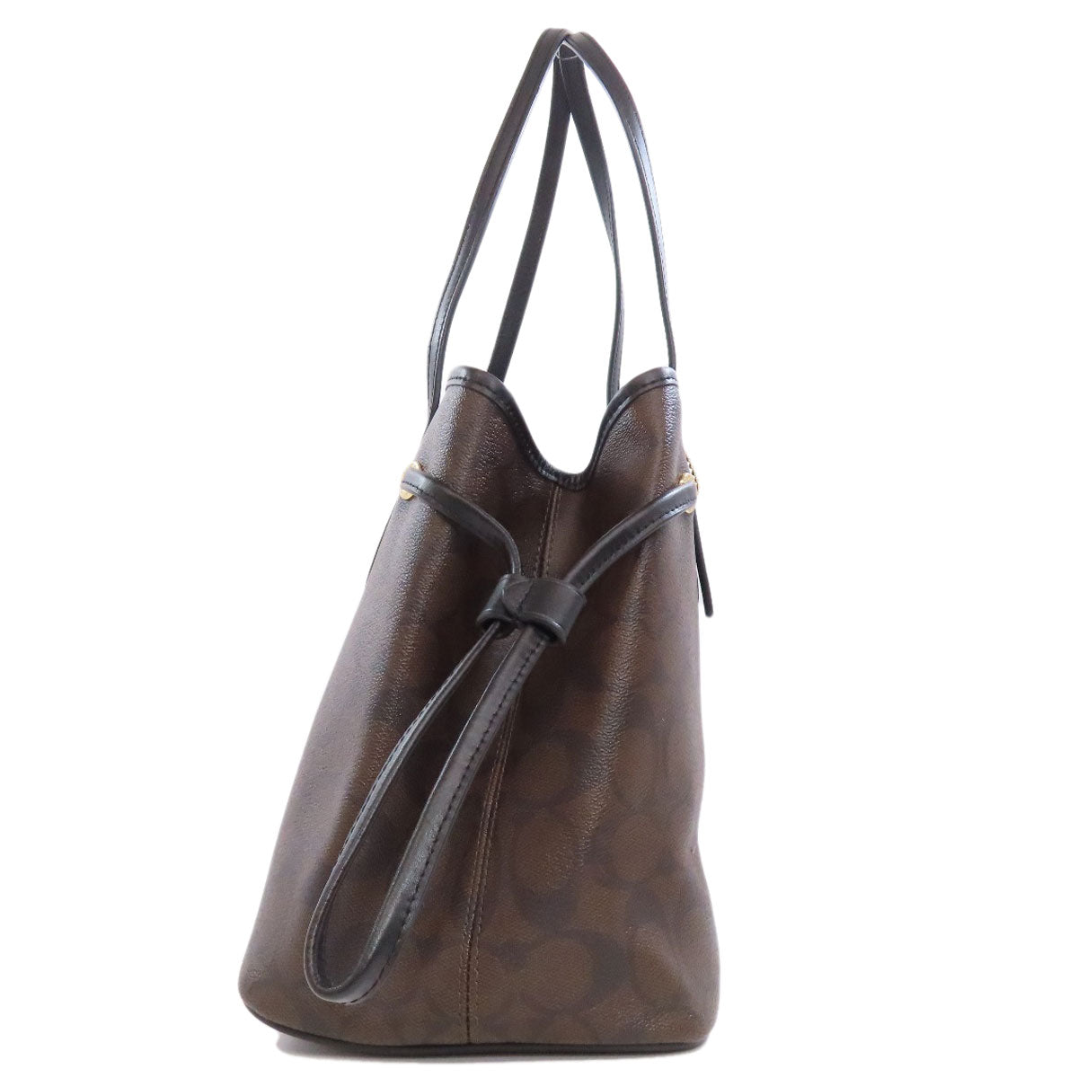 Coach Tote Bag F57842 Pvc Brown Signature Women Used Authentic