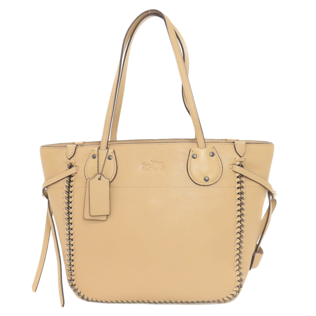 Coach Tote Bag 34398 Leather Beige Tatum Whiplash Women Used Authentic