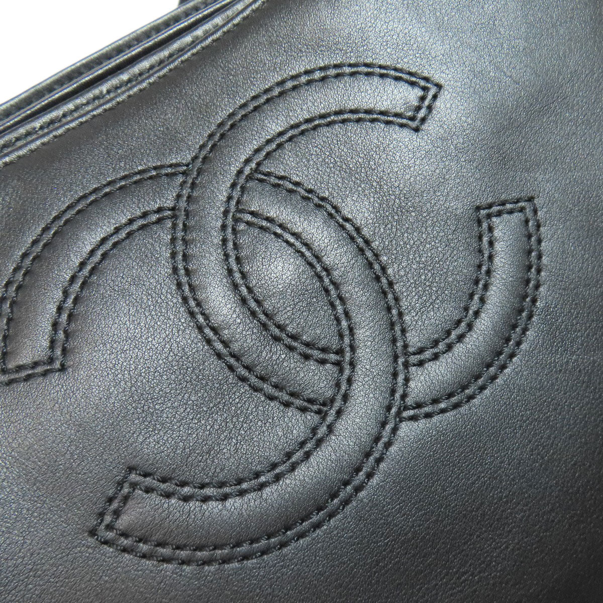 Chanel Tote Bag Calfskin Black Coco Mark Women Used Authentic