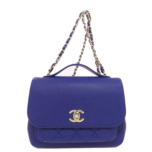 Chanel Shoulder Bag Caviar Skin Blue Coco Mark Gold Metal Women Used Authentic