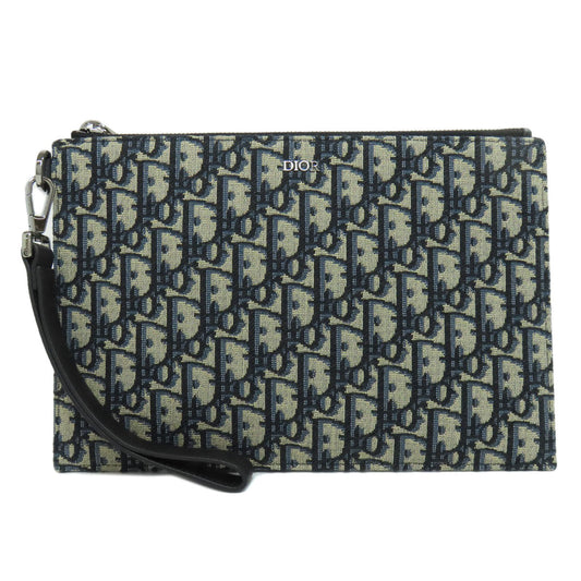 Christian Dior Accessory Pouch Canvas Navy Trotter Pattern Women Used Authentic