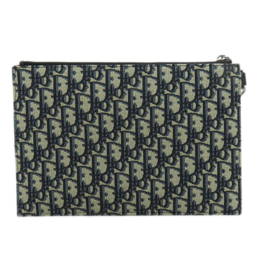 Christian Dior Accessory Pouch Canvas Navy Trotter Pattern Women Used Authentic