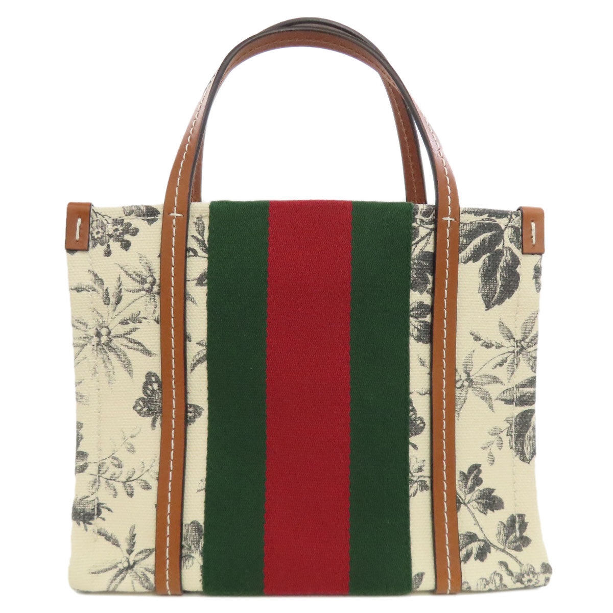 Gucci Tote Bag 727735 Canvas White Interlocking G Floral 2 Way Women Used Authentic