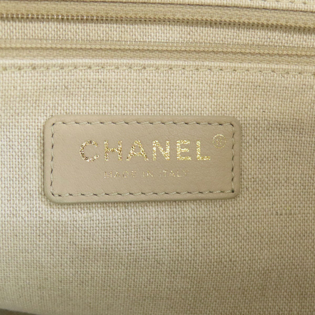 Chanel Tote Bag Canvas Beige Deauville Gold Metal Women Used Authentic