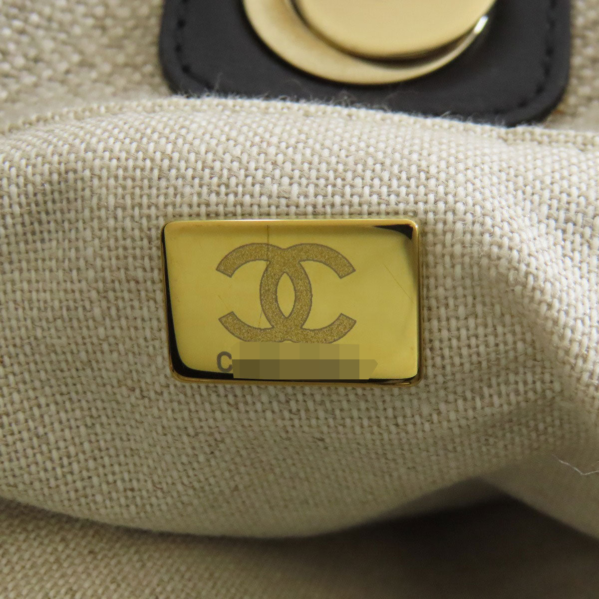 Chanel Tote Bag Canvas Beige Deauville Gold Metal Women Used Authentic