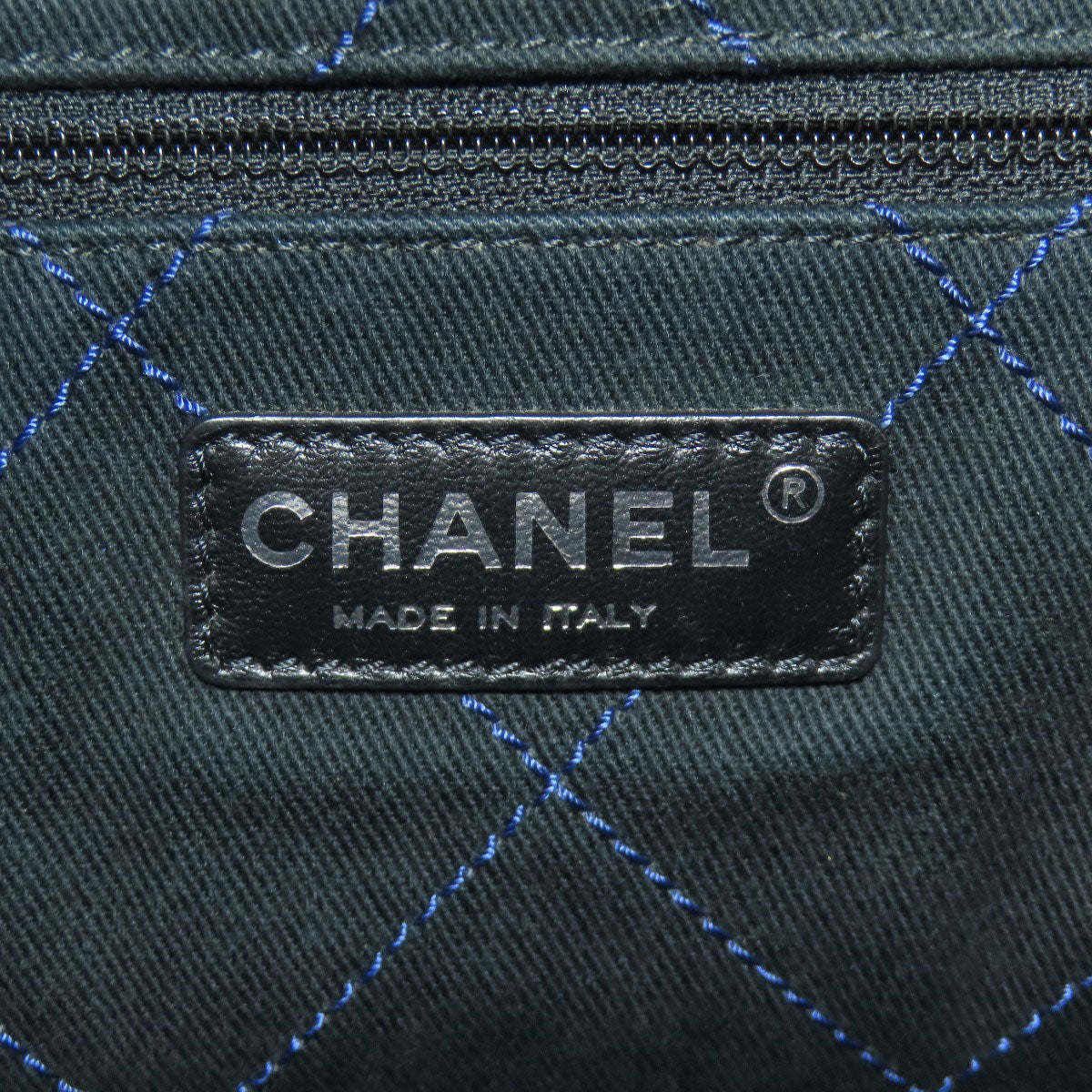 Chanel Tote Bag Caviar Skin Blue Wild Stitch Silver Metal Women Used Authentic