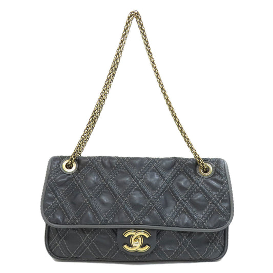 Chanel Shoulder Bag Calfskin Black Chain Shoulder Coco Mark Gold Metal Women Used Authentic