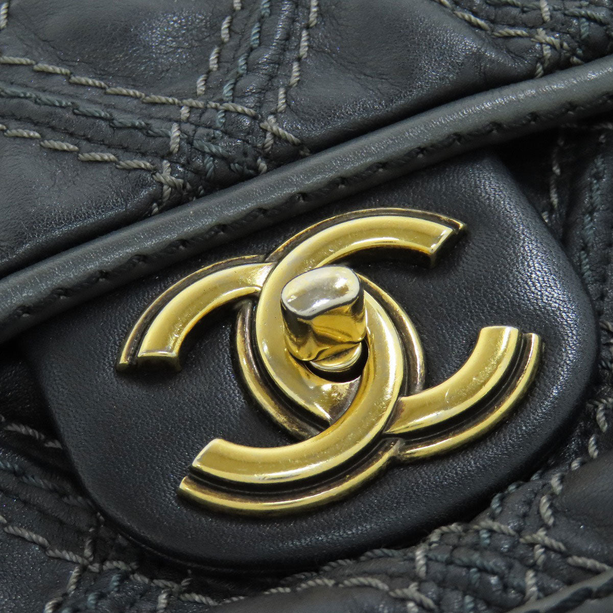 Chanel Shoulder Bag Calfskin Black Chain Shoulder Coco Mark Gold Metal Women Used Authentic