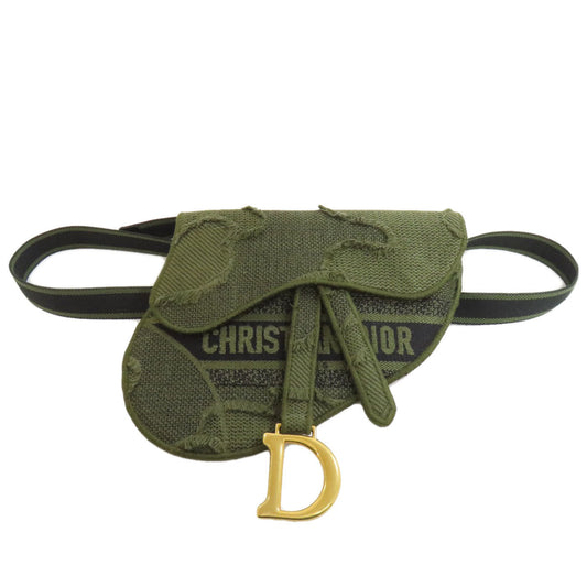 Christian Dior Hip Bag Canvas Green Saddle Women Used Authentic