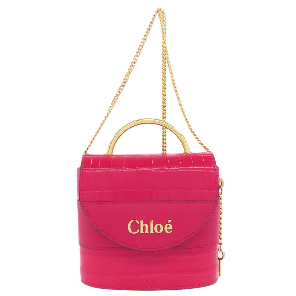 Chloe Handbag Leather Red Abbey Lock 2 Way Women Used Authentic