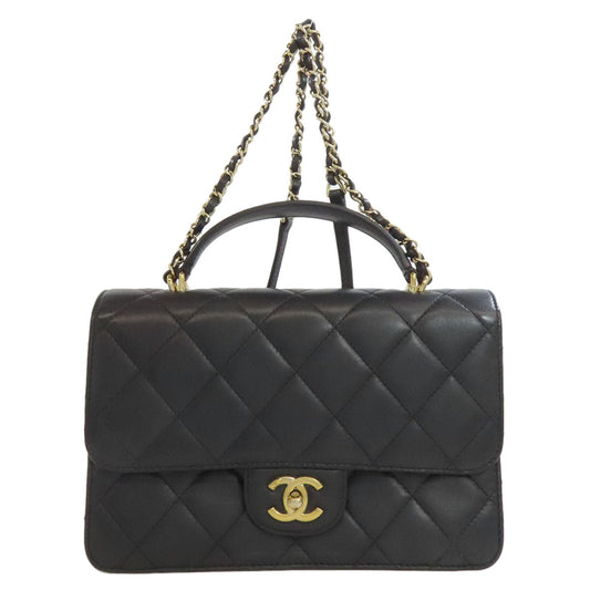 Chanel Handbag Lambskin Black Matelasse Gold Metal 2 Way Women Used Authentic